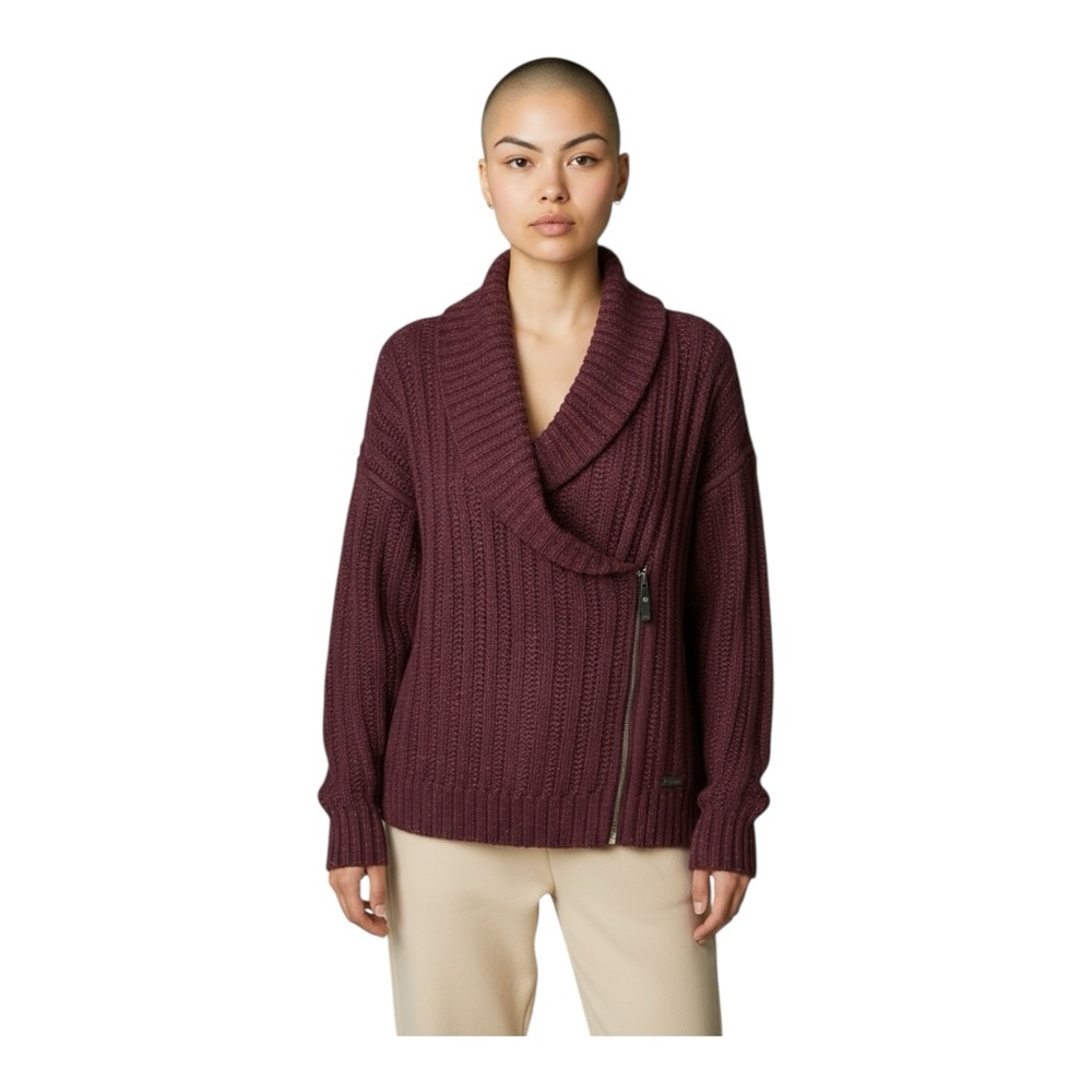 Harley Davidson Chunky Shawl Collar Moto Zip Sweater Womens Size Small